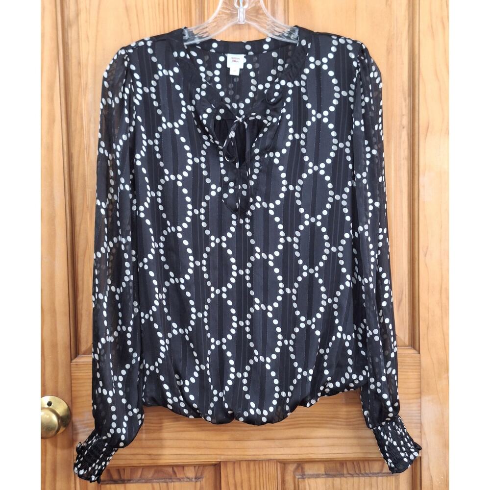 Autres Filles Blouse Womens Small Black Cream Sheer Chiffon Coquette Angelcore